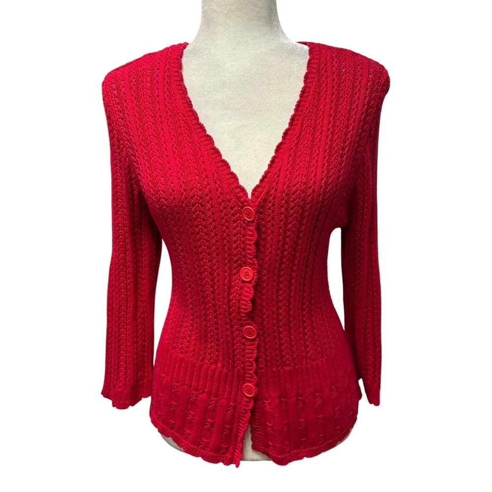 Vtg Y2K 90s‎ Womens Size L Crochet Cardigan Jacket Coastal Grandma Coquette Boho